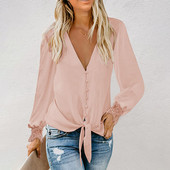 Ежедневна широка риза с дантела и дълбоко шпиц деколте