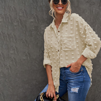 Дамска риза с класическа яка и дълъг  ръкав