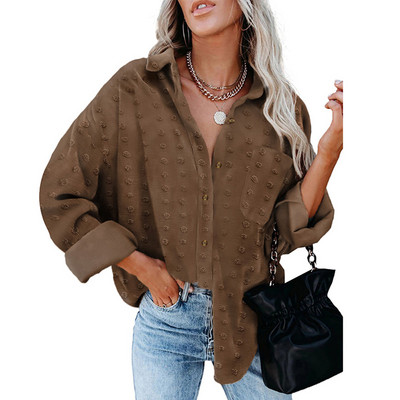 Дамска риза с класическа яка и дълъг  ръкав