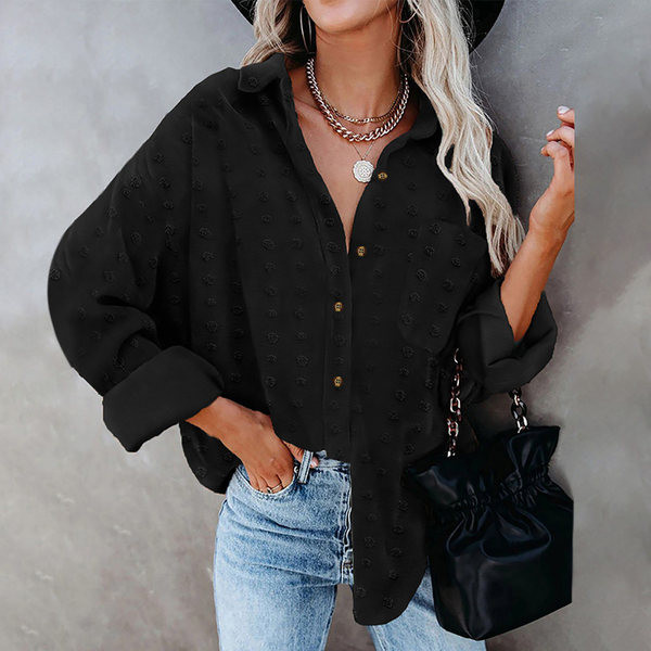 Дамска риза с класическа яка и дълъг  ръкав