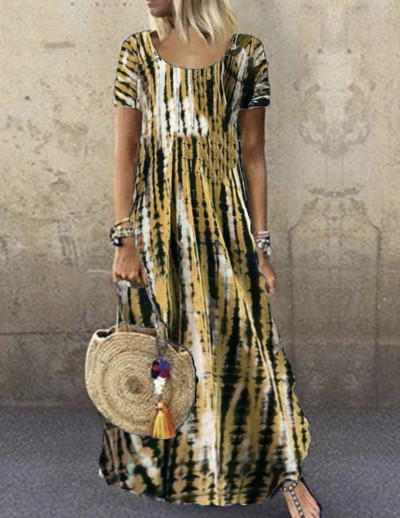 Дълга ежедневна рокля с къс ръкав