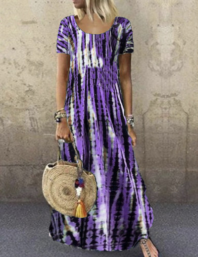 Дълга ежедневна рокля с къс ръкав