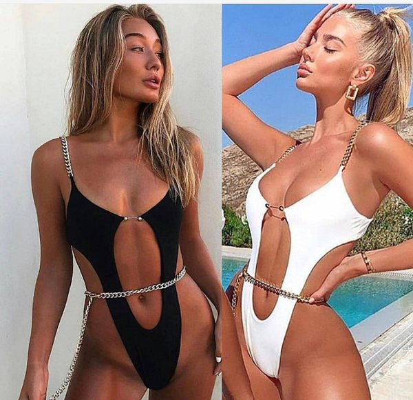 Стилен дамски бански няколко модела с метална верига