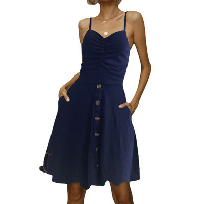 Лятна рокля с тънки презрамки и флорален десен