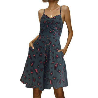 Лятна рокля с тънки презрамки и флорален десен