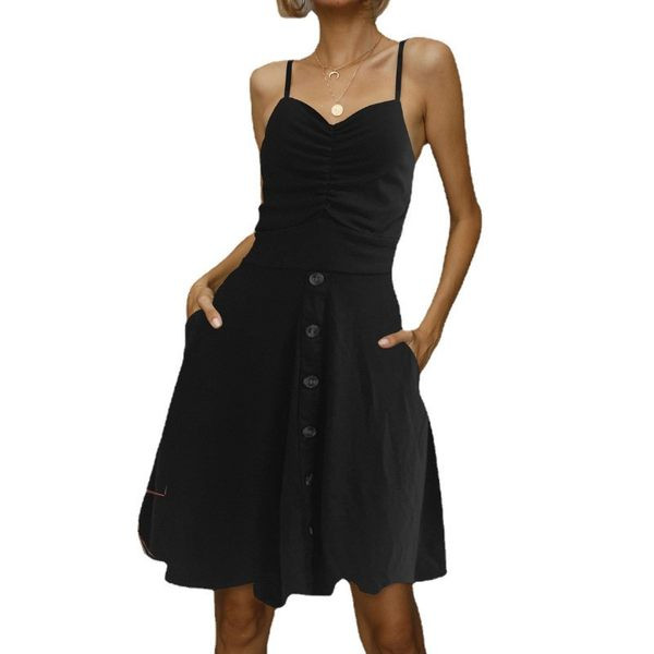 Лятна рокля с тънки презрамки и флорален десен