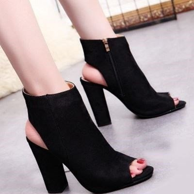 Модерни летни боти от еко велур с висок ток и цип