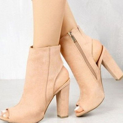 Модерни летни боти от еко велур с висок ток и цип