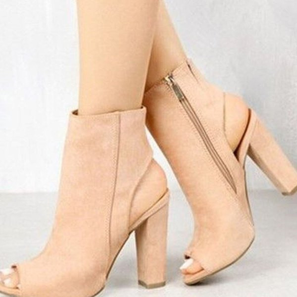 Модерни летни боти от еко велур с висок ток и цип