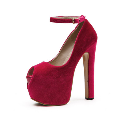 Дамски обувки от еко велур с висок ток - два цвята