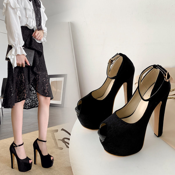 Дамски обувки от еко велур с висок ток - два цвята