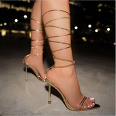 Актуални дамски сандали с ток 12см и връзки