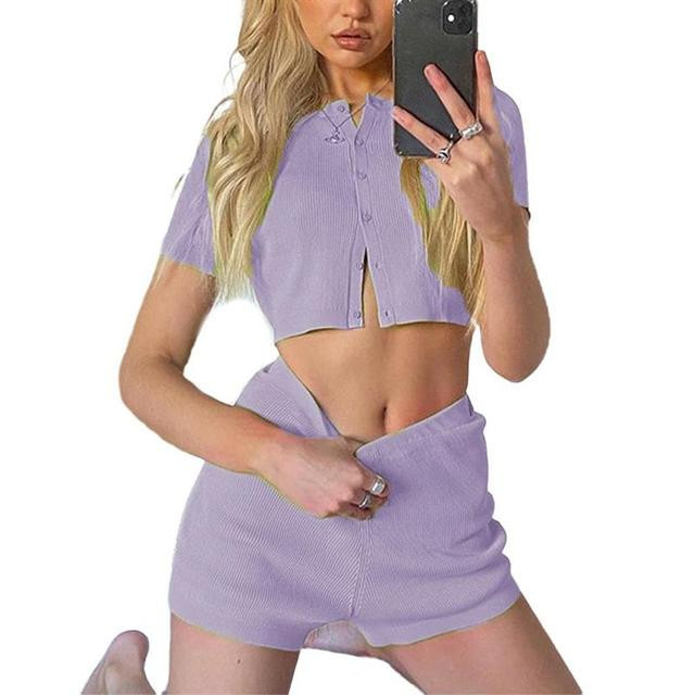 Летен дамски сет от две части - къс топ и шорти