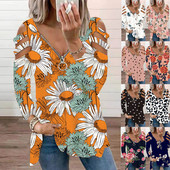 Дамска широка блуза с цип и флорален десен