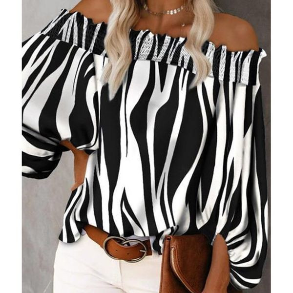 Летен широк топ с ластик и голи рамене