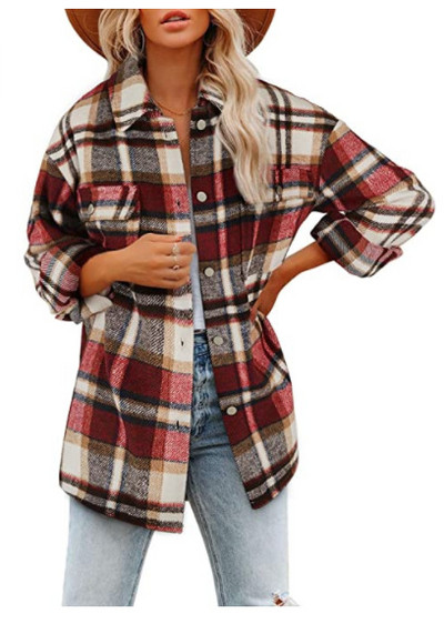 Дамска карирана риза с копчета и джобове