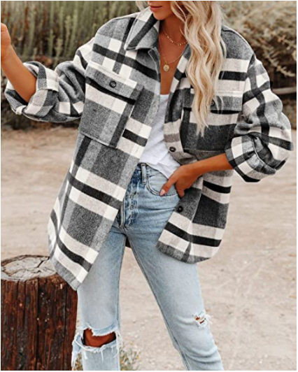 Дамска карирана риза с копчета и джобове 