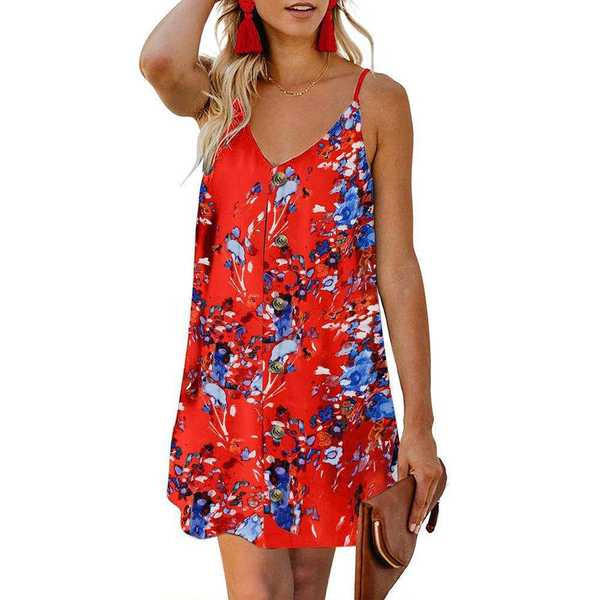 Къса лятна рокля с копчета и тънки презрамки