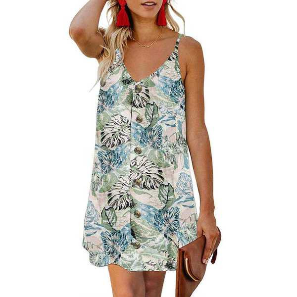 Къса лятна рокля с копчета и тънки презрамки