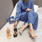 Модерни сандали на ток с тънки каишки