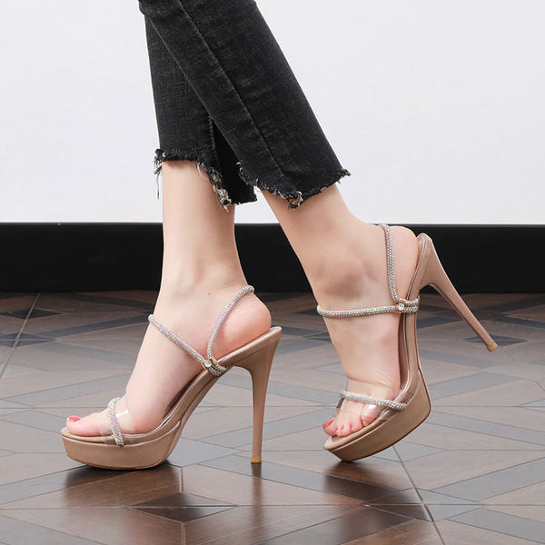 Дамски модерни чехли с 12 см тънък ток