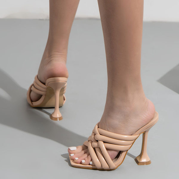 Дамски чехли от еко кожа с 11см ток