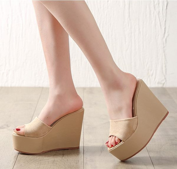 Дамски ежедневни чехли с висока платформа 15см 