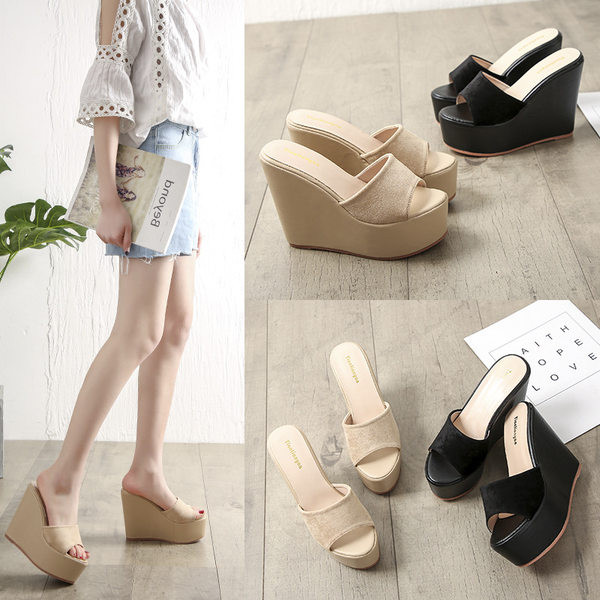 Дамски ежедневни чехли с висока платформа 15см 