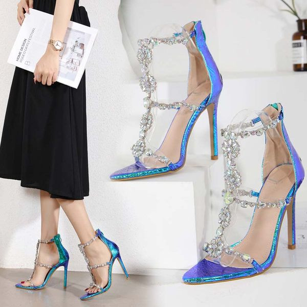 Дамски сандали с камъни и висок ток - два цвята