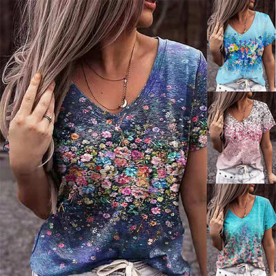 Γυναικεία μπλούζα με χρωματιστό σχέδιο και λαιμόκοψη - πολλά χρώματα