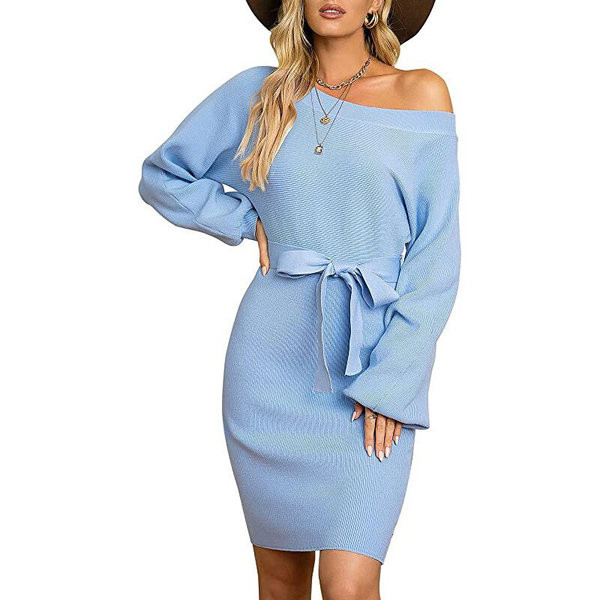 Дамска рокля с връзка на талията и дълъг ръкав