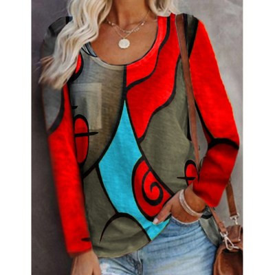 Цветна дамска блуза с овално декотле 