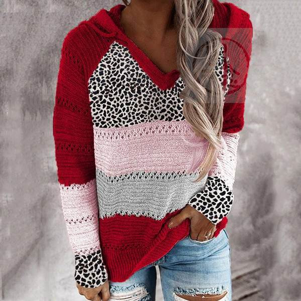 Дамски пуловер с качулка и връзки 