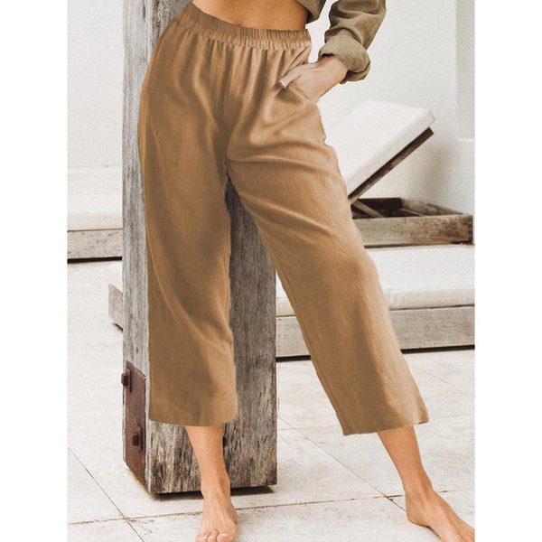 Летни ежедневни панталони с ластична талия и 7/8 дължина