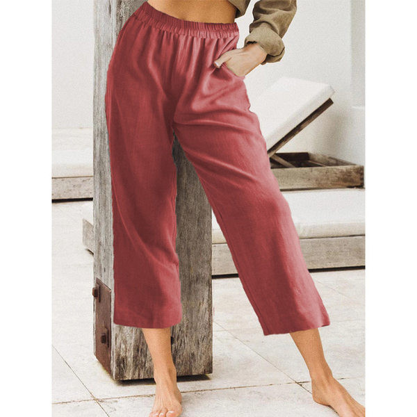 Летни ежедневни панталони с ластична талия и 7/8 дължина