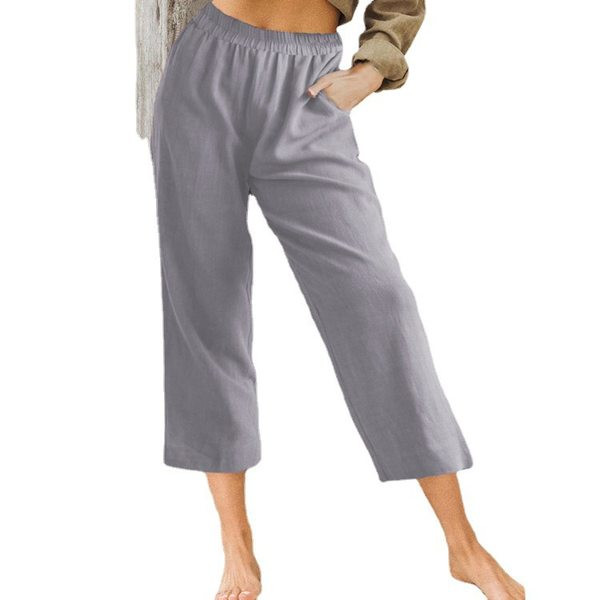 Летни ежедневни панталони с ластична талия и 7/8 дължина