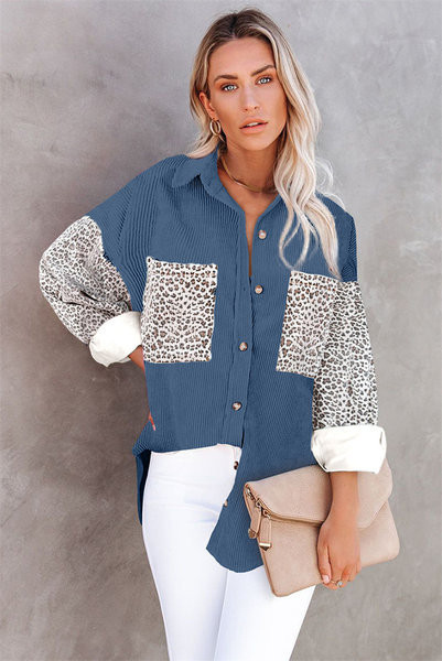 Широка дамска риза с копчета и елементи с животински принт