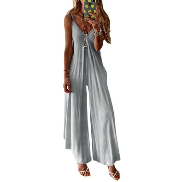 Дълъг дамски широк гащеризон с тънки презрамки 