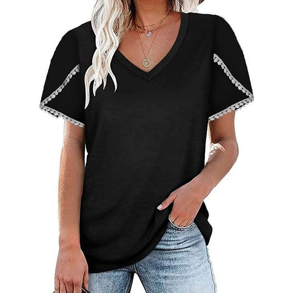 Дамска блуза с къс ръкав  и шпиц деколте