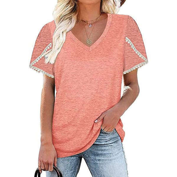 Дамска блуза с къс ръкав  и шпиц деколте