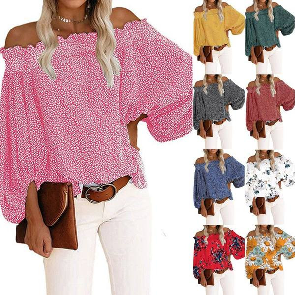 Дамска широка блуза с голи рамене и широки ръкави 