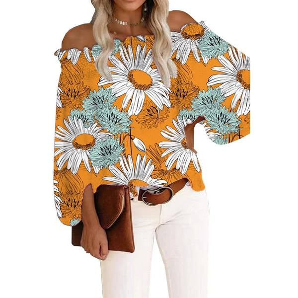 Дамска широка блуза с голи рамене и широки ръкави 