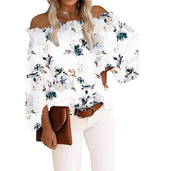 Дамска широка блуза с голи рамене и широки ръкави 