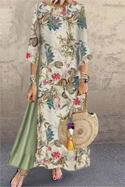 Дълга ежедневна рокля с флорални мотиви 