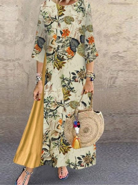 Дълга ежедневна рокля с флорални мотиви 