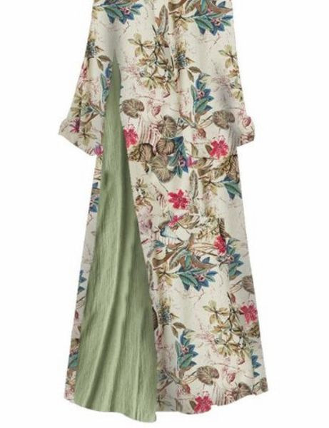 Дълга ежедневна рокля с флорални мотиви 
