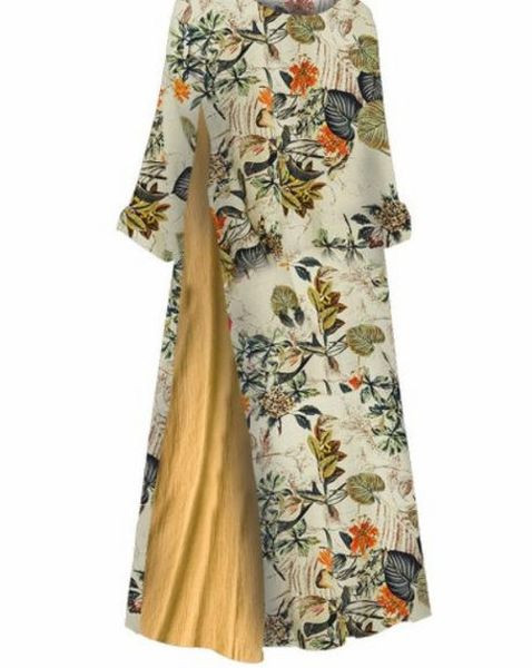 Дълга ежедневна рокля с флорални мотиви 