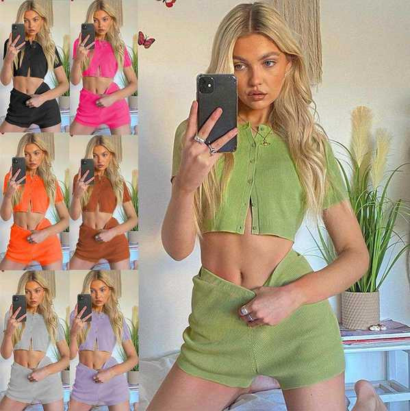 Стилен дамски къс комплект от панталон и риза