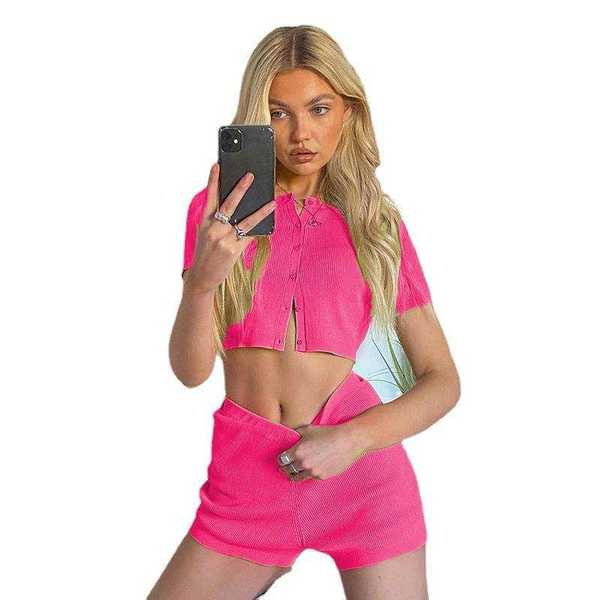 Стилен дамски къс комплект от панталон и риза