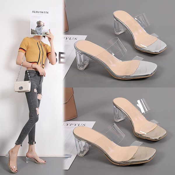 Дамски чехли с прозрачен ток 